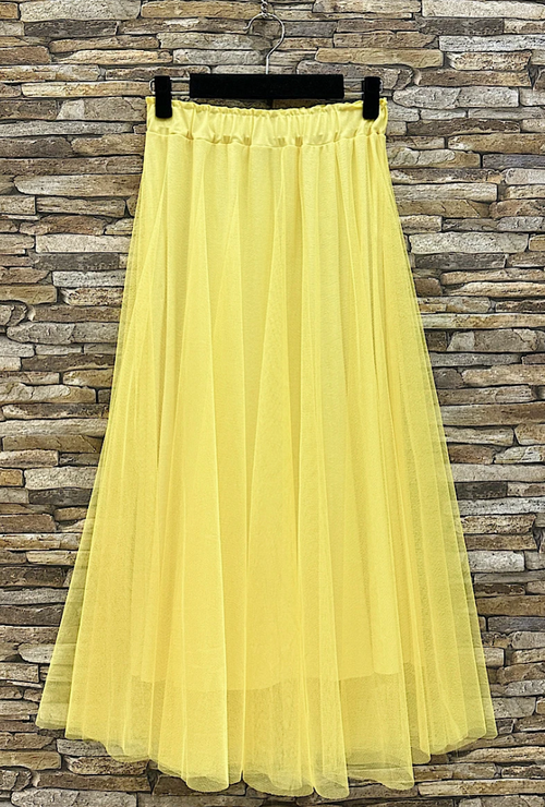 ESSMDYE One Size Yellow Italian Tulle Midi Skirt
