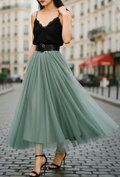 ESSMDSG One Size Sage Green Italian Tulle Midi Skirt