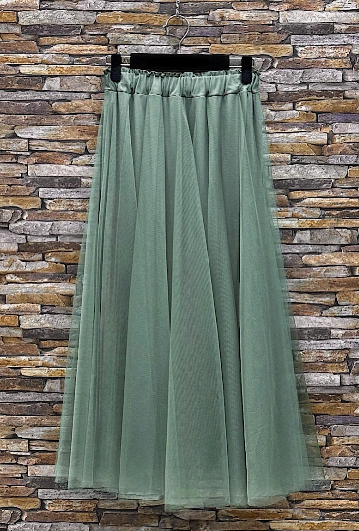 ESSMDSG One Size Sage Green Italian Tulle Midi Skirt