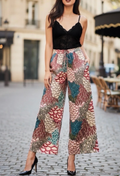 ESSWLFLPK Italian One Size Pink Floral Wide-Leg Pants