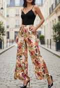 ESSWLBBO Italian One Size Beige Botanical Wide-Leg Pants