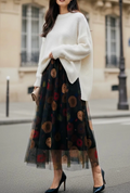 ESFMSDM Italian Dark Maroon Floral Midi Skirt