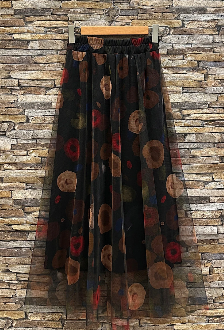 ESFMSDM Italian Dark Maroon Floral Midi Skirt