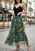 ESFMSOG Italian Olive Green Floral Midi Skirt