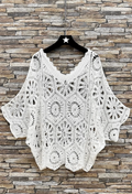 ESCRCOW OS Off-White Crochet Cotton Poncho Top