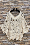 ESCRCBE OS Beige Crochet Cotton Poncho Top
