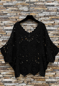 ESCRCBK OS Black Crochet Cotton Poncho Top