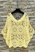 ESCRCY OS Yellow Crochet Cotton Poncho Top