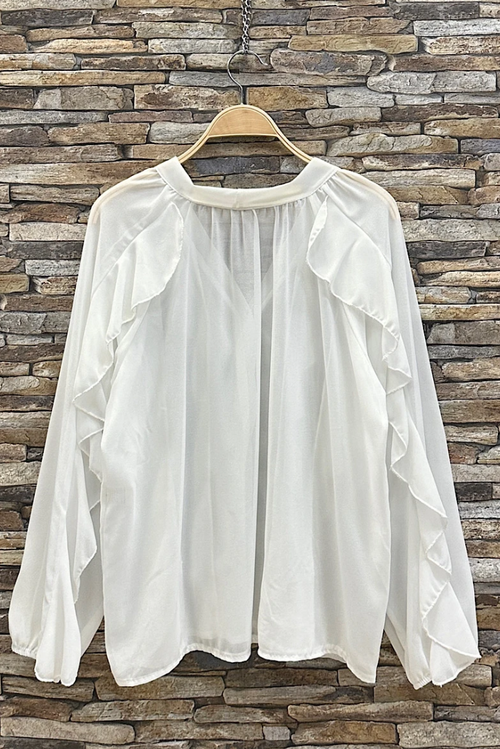 ESBCOW Italian OS Off-White Ruffle V-Neck Blouse