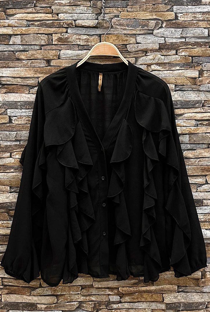 ESBCBK Italian OS Black Ruffle V-Neck Blouse