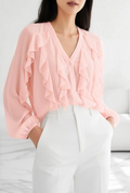 ESBCBP Italian OS Blush Pink Ruffle V-Neck Blouse