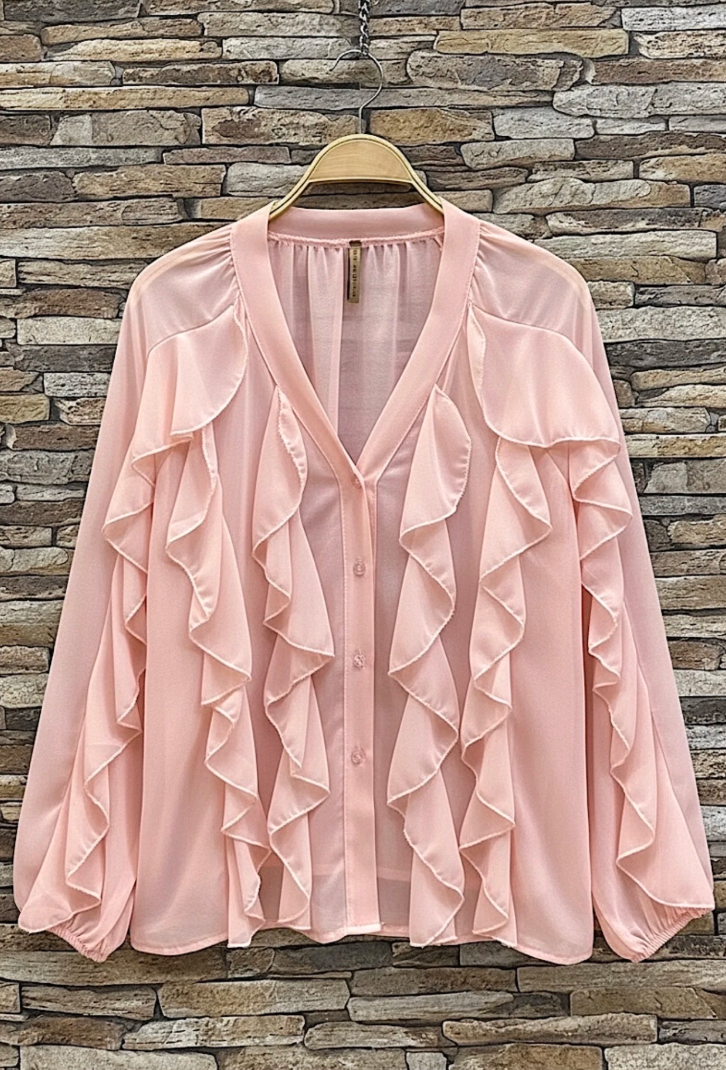 ESBCBP Italian OS Blush Pink Ruffle V-Neck Blouse