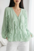ESBCSG Italian OS Sage Green Ruffle V-Neck Blouse