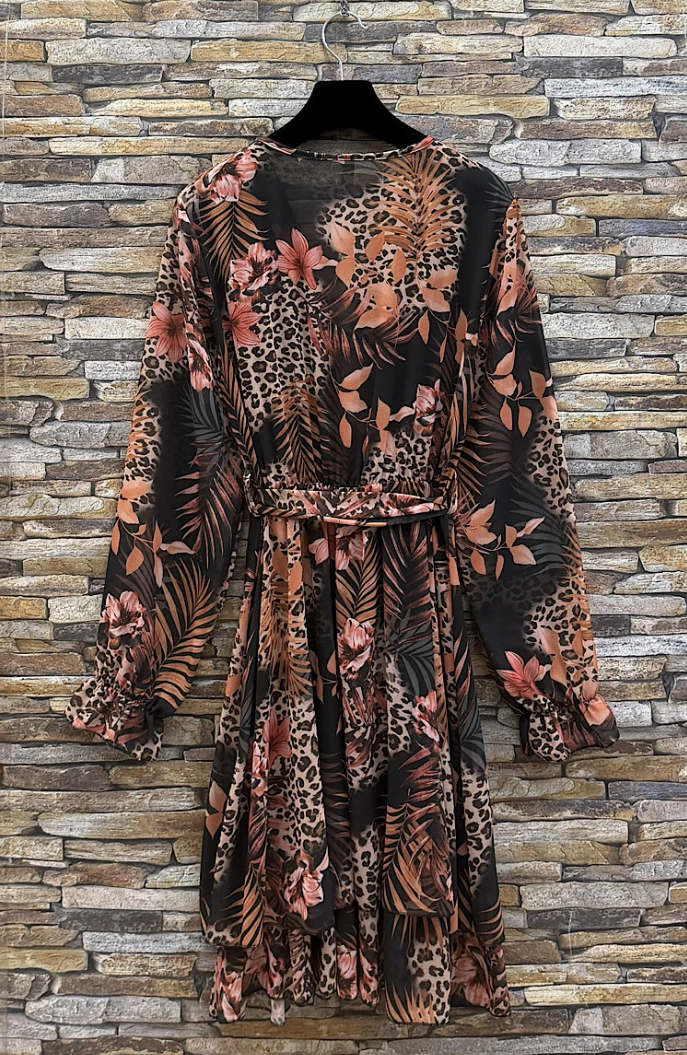 ESWMDBK Italian OS Black Leopard Floral Mini Dress