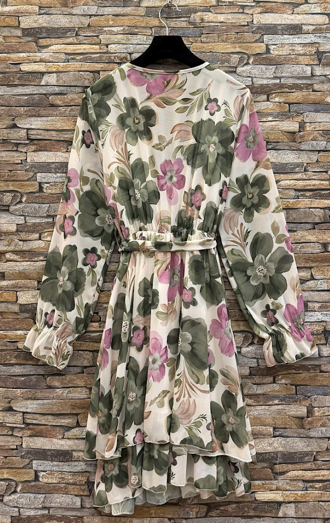 ESWMDCG Italian OS Cream & Green Floral Mini Dress