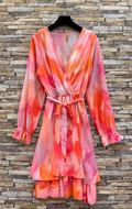 ESWMDWC Italian OS Pink Orange Watercolor Mini Dress