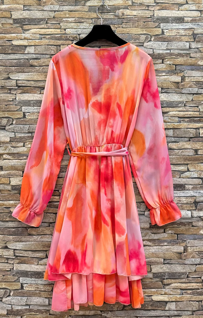 ESWMDWC Italian OS Pink Orange Watercolor Mini Dress