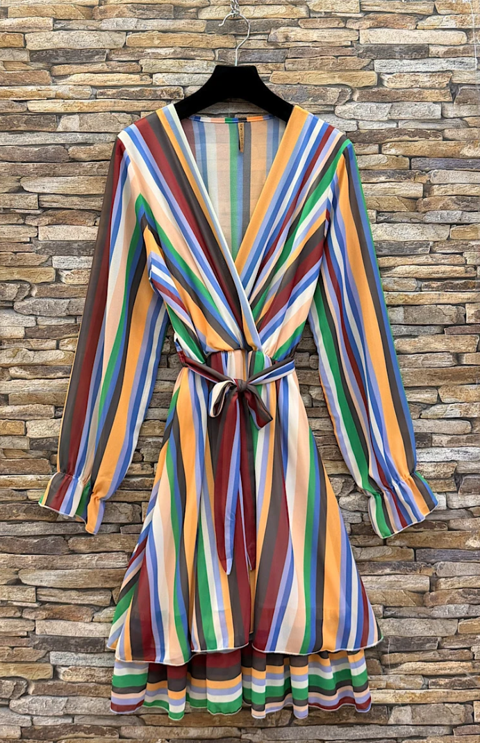 ESWMDMS Italian OS Multicolor Stripe Wrap Mini Dress