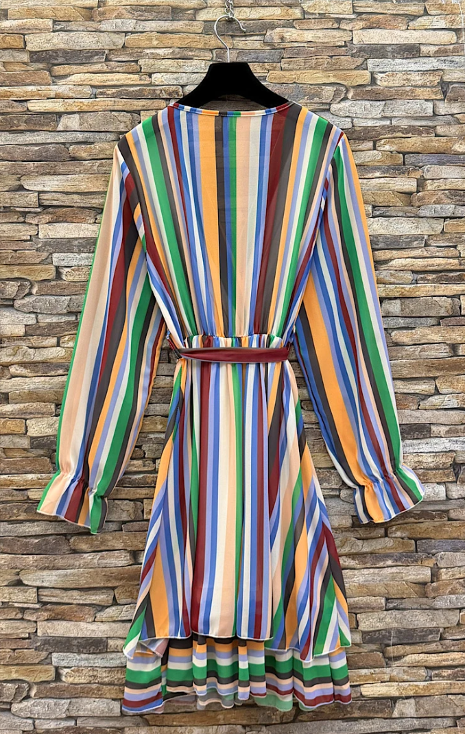 ESWMDMS Italian OS Multicolor Stripe Wrap Mini Dress