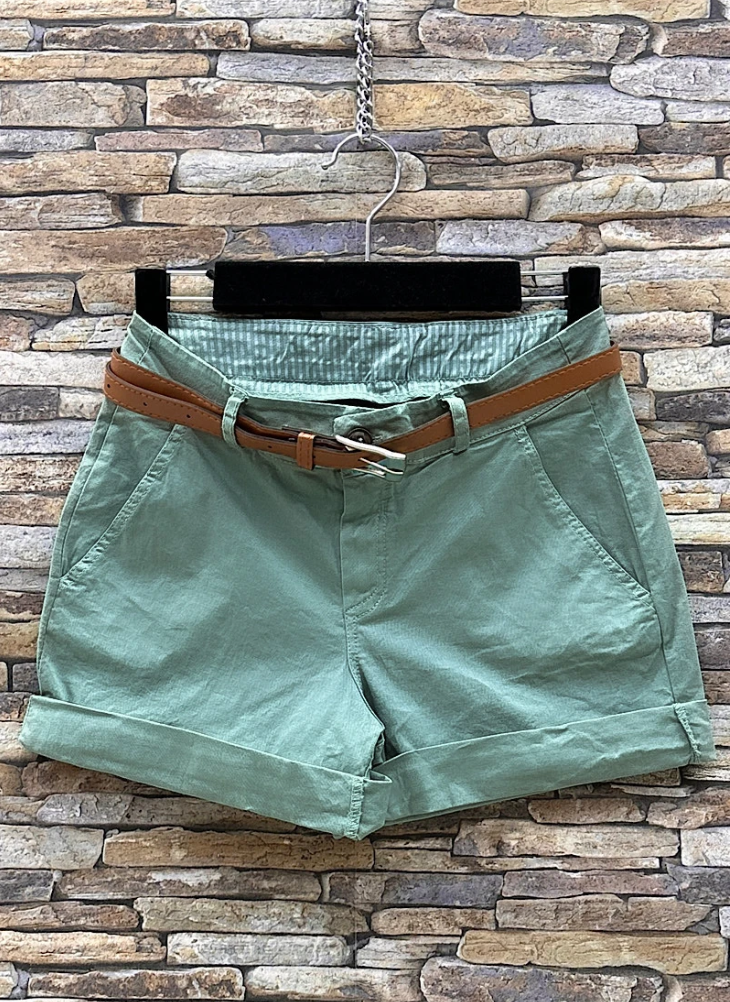 ELCBSSG Italian Sage Cotton Belted Shorts - Sizes S - XL