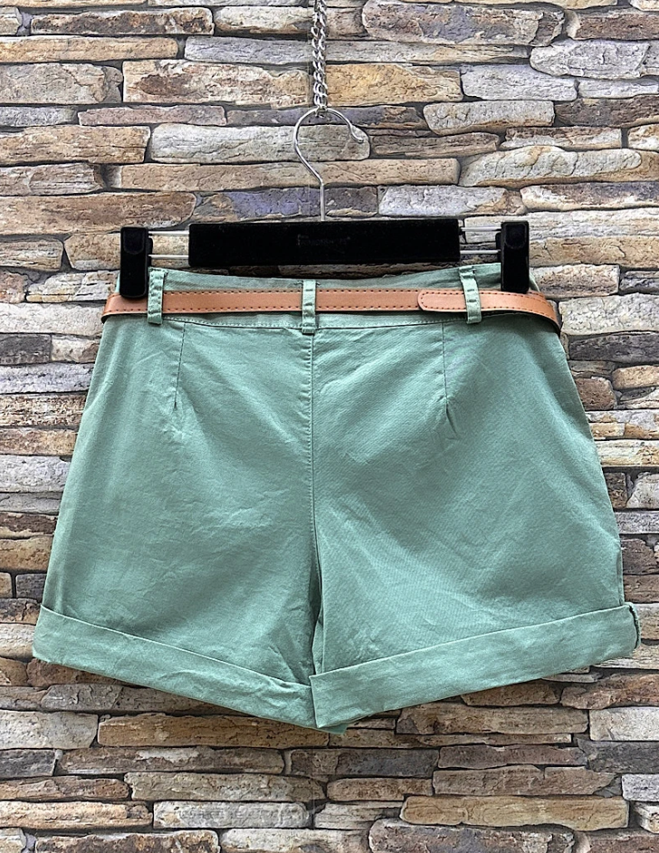 ELCBSSG Italian Sage Cotton Belted Shorts - Sizes S - XL