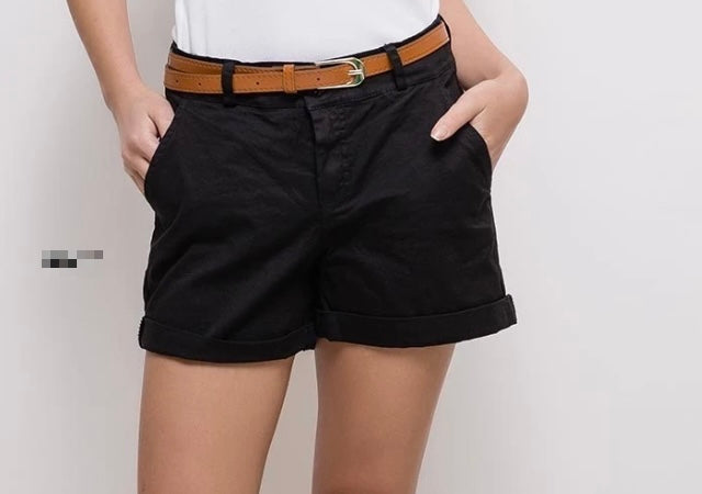 ELCBSBK Italian Black Cotton Belted Shorts - Sizes S - XL