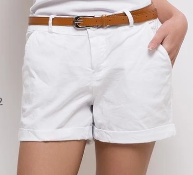 ELCBSWH Italian White Cotton Belted Shorts - Sizes S - XL