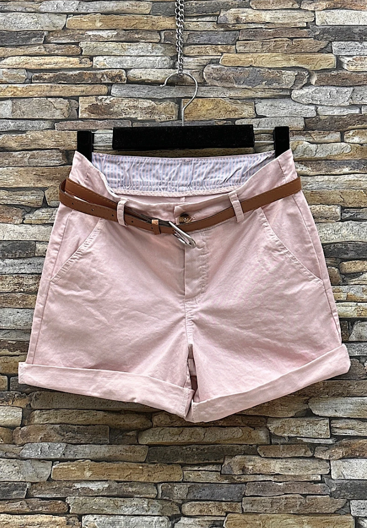 ELCBSLLP Italian Light Pink Cotton Belted Shorts - Sizes S - XL