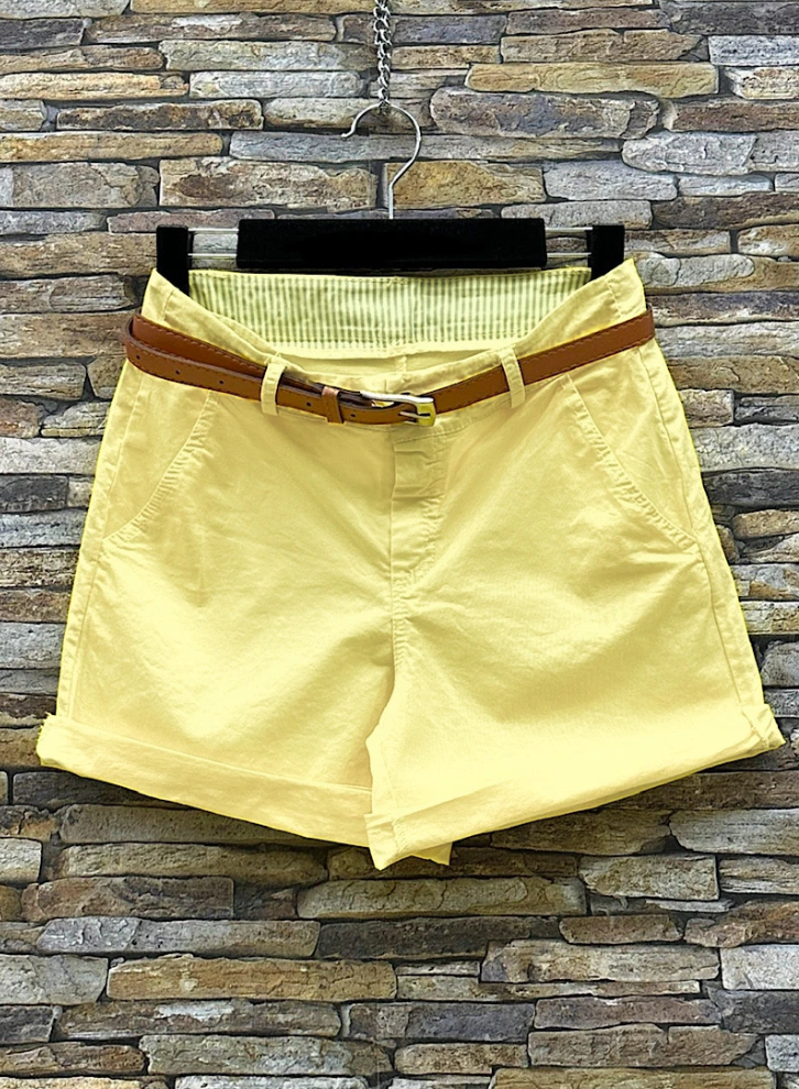 ELCBSLY Italian Yellow Cotton Belted Shorts - Sizes S - XL