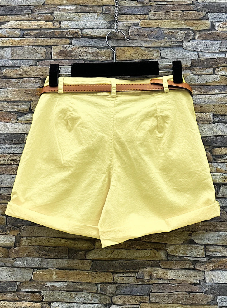 ELCBSLY Italian Yellow Cotton Belted Shorts - Sizes S - XL