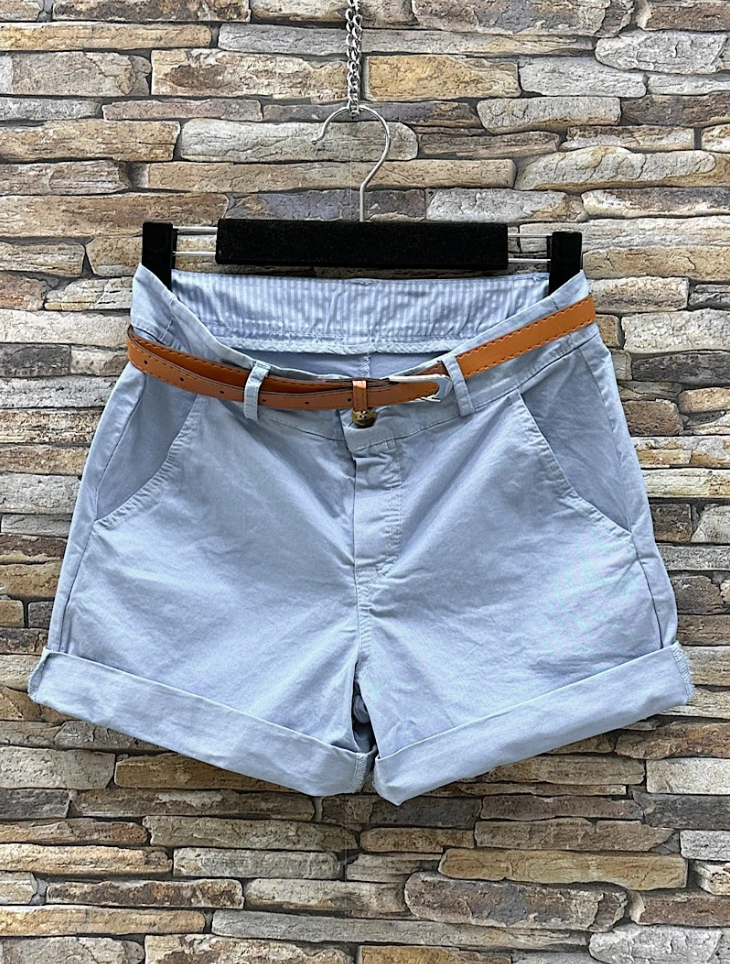 ELCBSLLBL Italian Light Blue Cotton Belted Shorts - Sizes S - XL