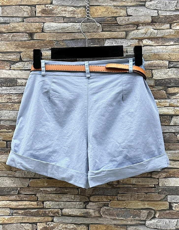 ELCBSLLBL Italian Light Blue Cotton Belted Shorts - Sizes S - XL