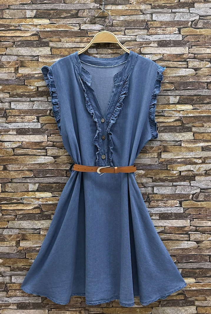 ELLYCLBJ Italian OS Blue Jeans Lyocell Belted Dress