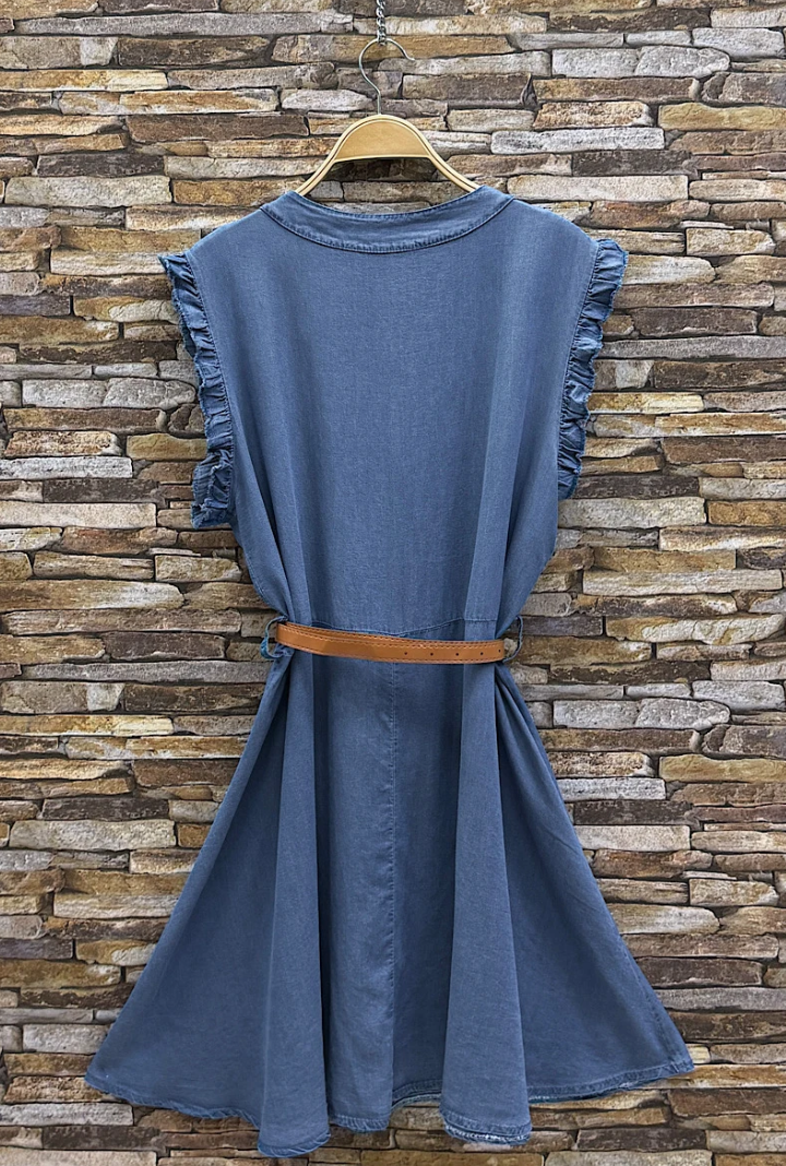 ELLYCLBJ Italian OS Blue Jeans Lyocell Belted Dress