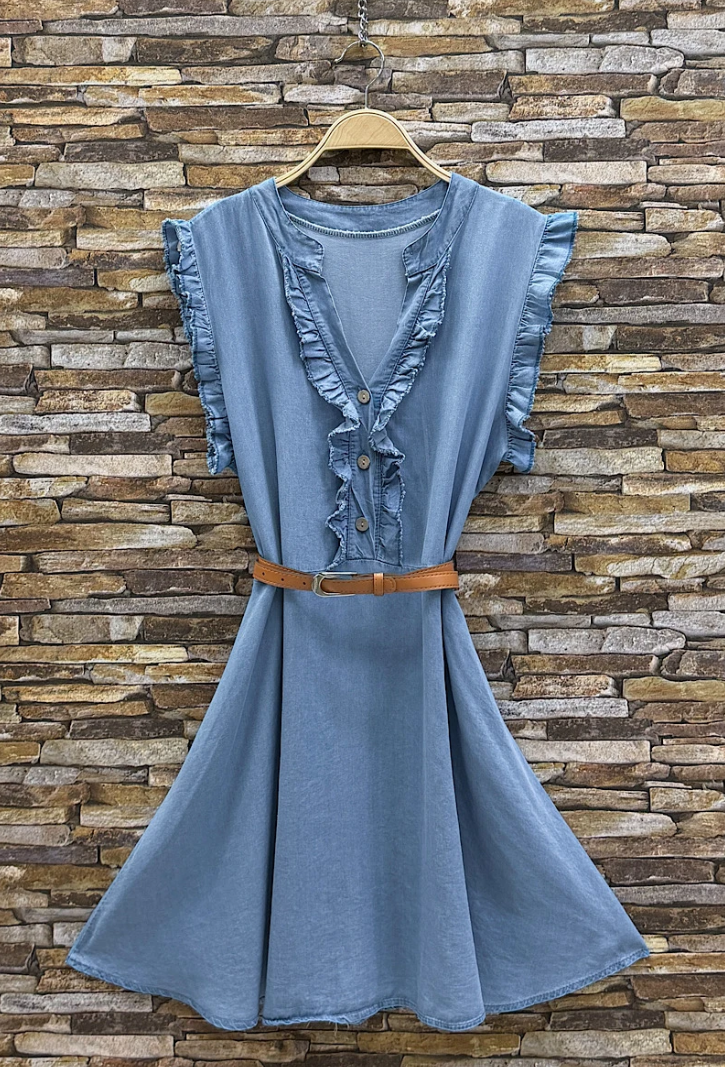 ELLYCLSB Italian OS Sky Blue Lyocell Belted Dress