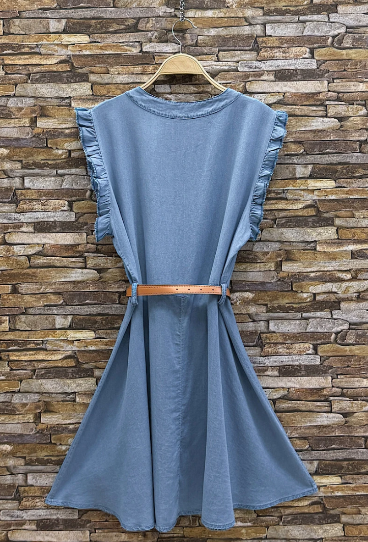ELLYCLSB Italian OS Sky Blue Lyocell Belted Dress