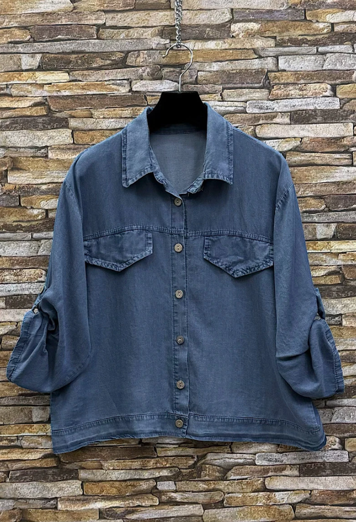 ELLYCLJBJ Italian OS Blue Jeans Lyocell Shirt Jacket