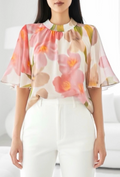 ESBSSCFMN Italian OS Cream Floral Mock Neck Blouse