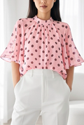 ESBSSPBPDB Italian OS Pink Brown Polka Dot Blouse