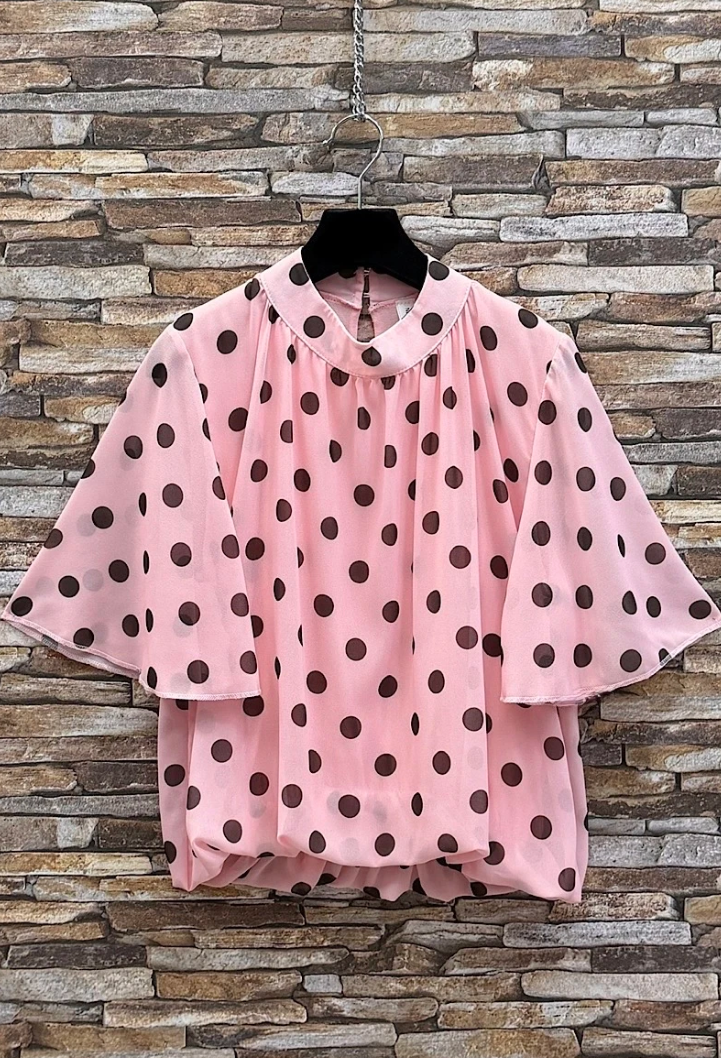 ESBSSPBPDB Italian OS Pink Brown Polka Dot Blouse