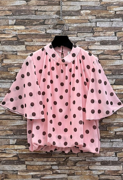 ESBSSPBPDB Italian OS Pink Brown Polka Dot Blouse