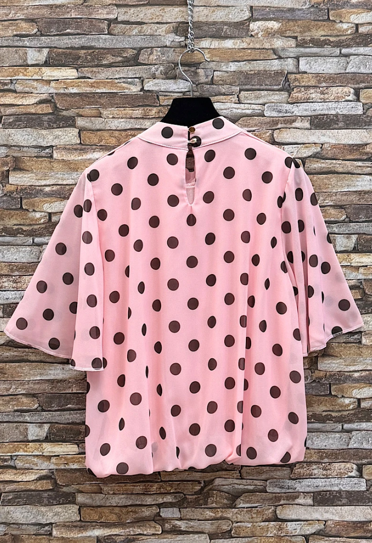 ESBSSPBPDB Italian OS Pink Brown Polka Dot Blouse