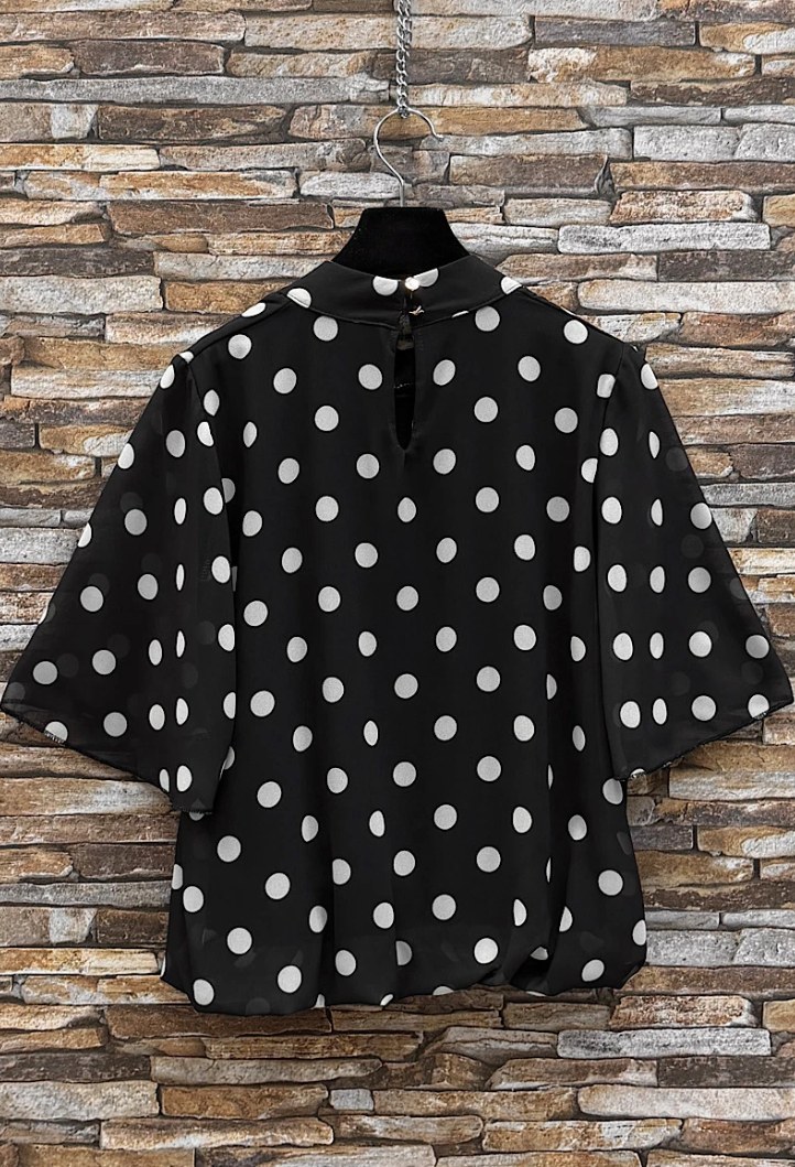 ESBSSBKWHPDB Italian OS Black White Polka Dot Blouse