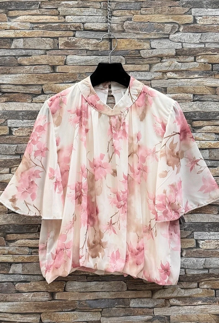 ESBSSPKBFSB Italian OS Blush Pink Floral Sheer Blouse