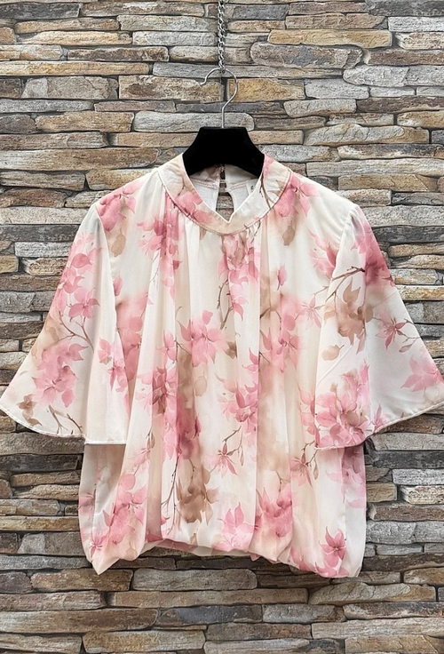 ESBSSPKBFSB Italian OS Blush Pink Floral Sheer Blouse