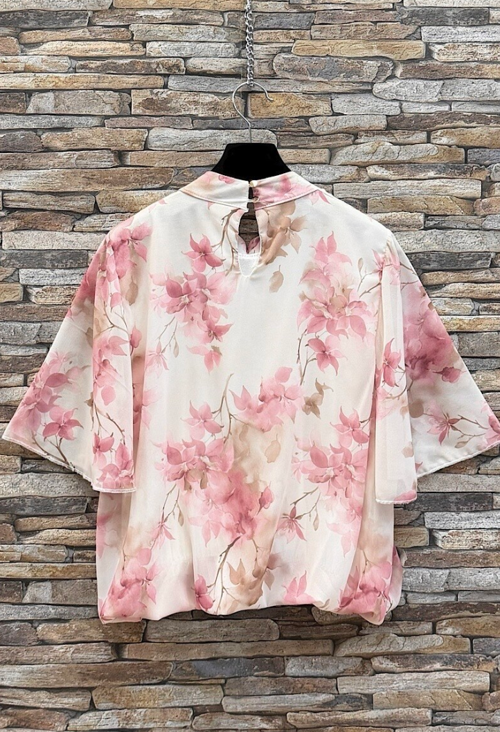 ESBSSPKBFSB Italian OS Blush Pink Floral Sheer Blouse