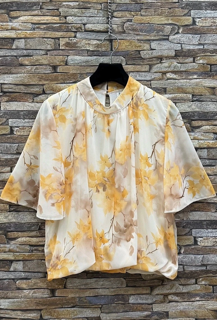 ESBSSCRYFSB Italian OS Cream Yellow Floral Sheer Blouse