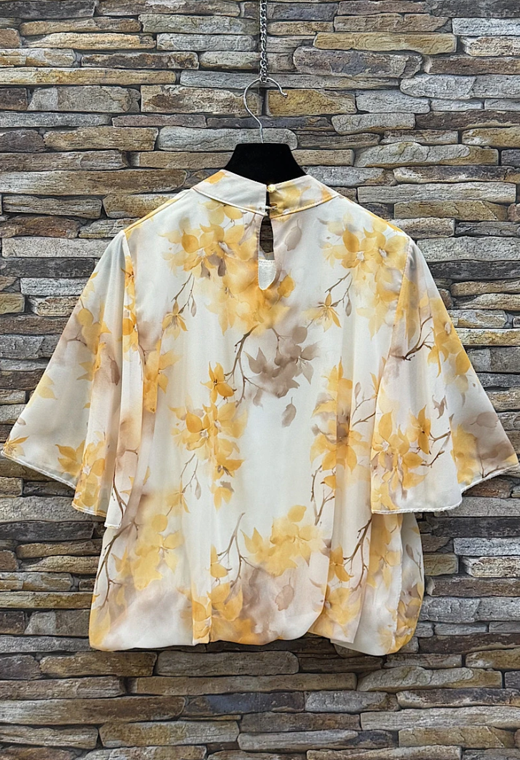 ESBSSCRYFSB Italian OS Cream Yellow Floral Sheer Blouse