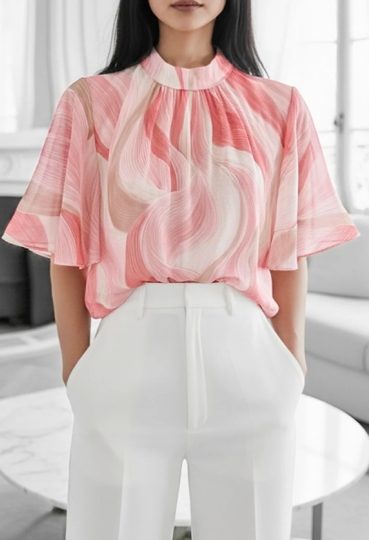 ESBSSPISPB Italian OS Pink Ivory Swirl Blouse