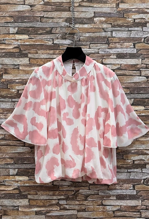 ESBSSPIASB Italian OS Pink Ivory Abstract Spot Blouse